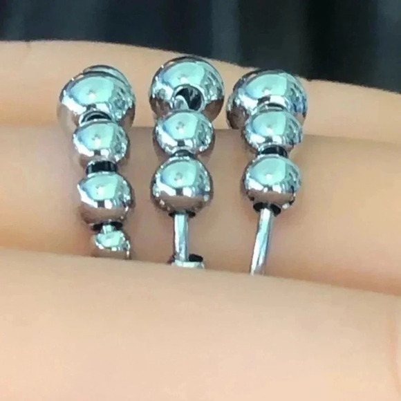 Stainless Steel Ball Bead Fidget Free-Size Open Back Ring NWT - Picture 3 of 4